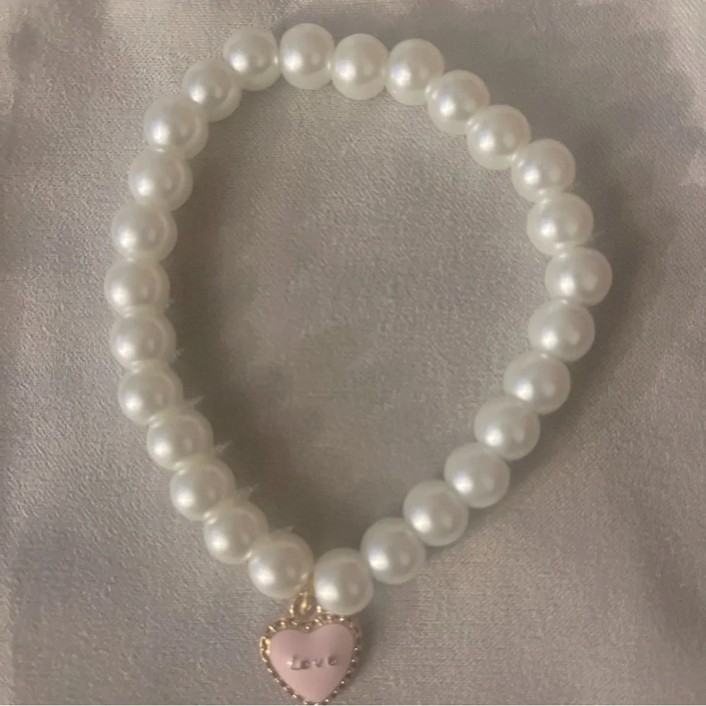 Pearl Stretch Charm Bracelets Handmade White Pink 2 - Picture 10 of 12
